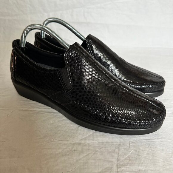 SAS Dream 10.5 Wide Black Snake Skin Pattern Slip On Loafers Comfort Shiny USA - Picture 3 of 7